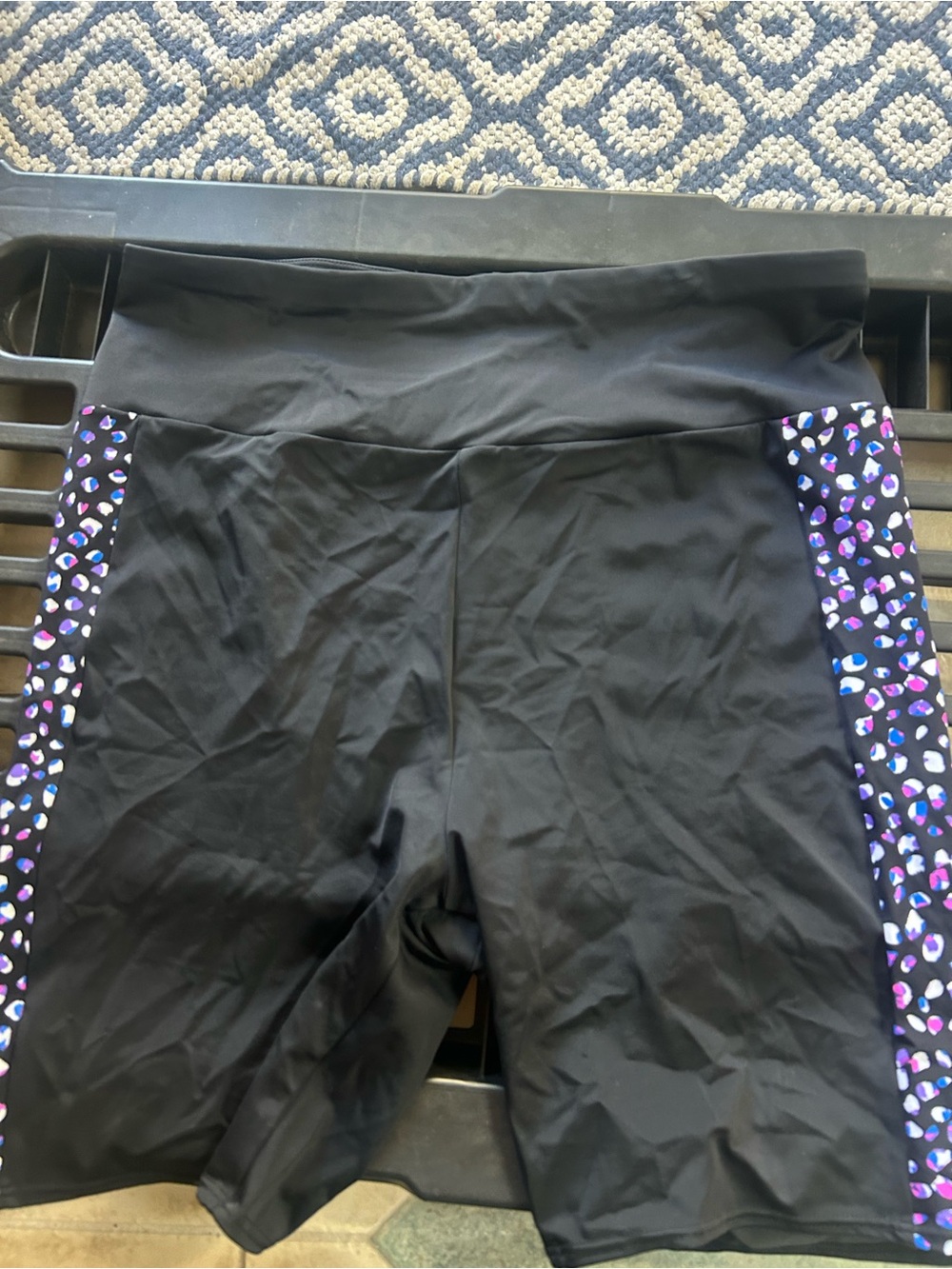 Swimsuits For All Black Bike Shorts with Purple & Blue Leopard Panels
